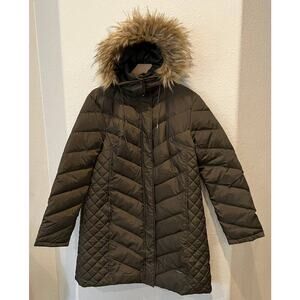 Kenneth Cole Women's Faux Fur Trim Hooded Down Puffer Coat Size XL